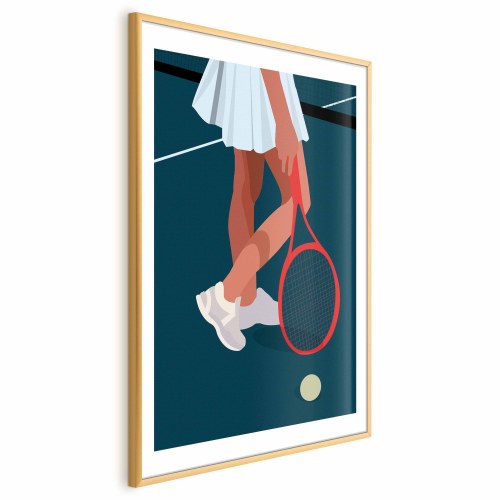 Plakat med tennisspiller og rød ketsjer på banen - illustration