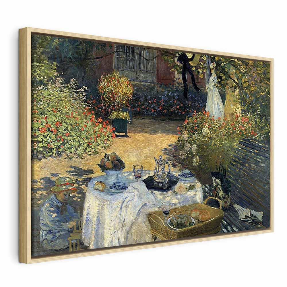 Claude Monet - Frokosten i Argenteuil billede på lærred til vægdekoration - 120 x 80 cm - I en naturlig træramme