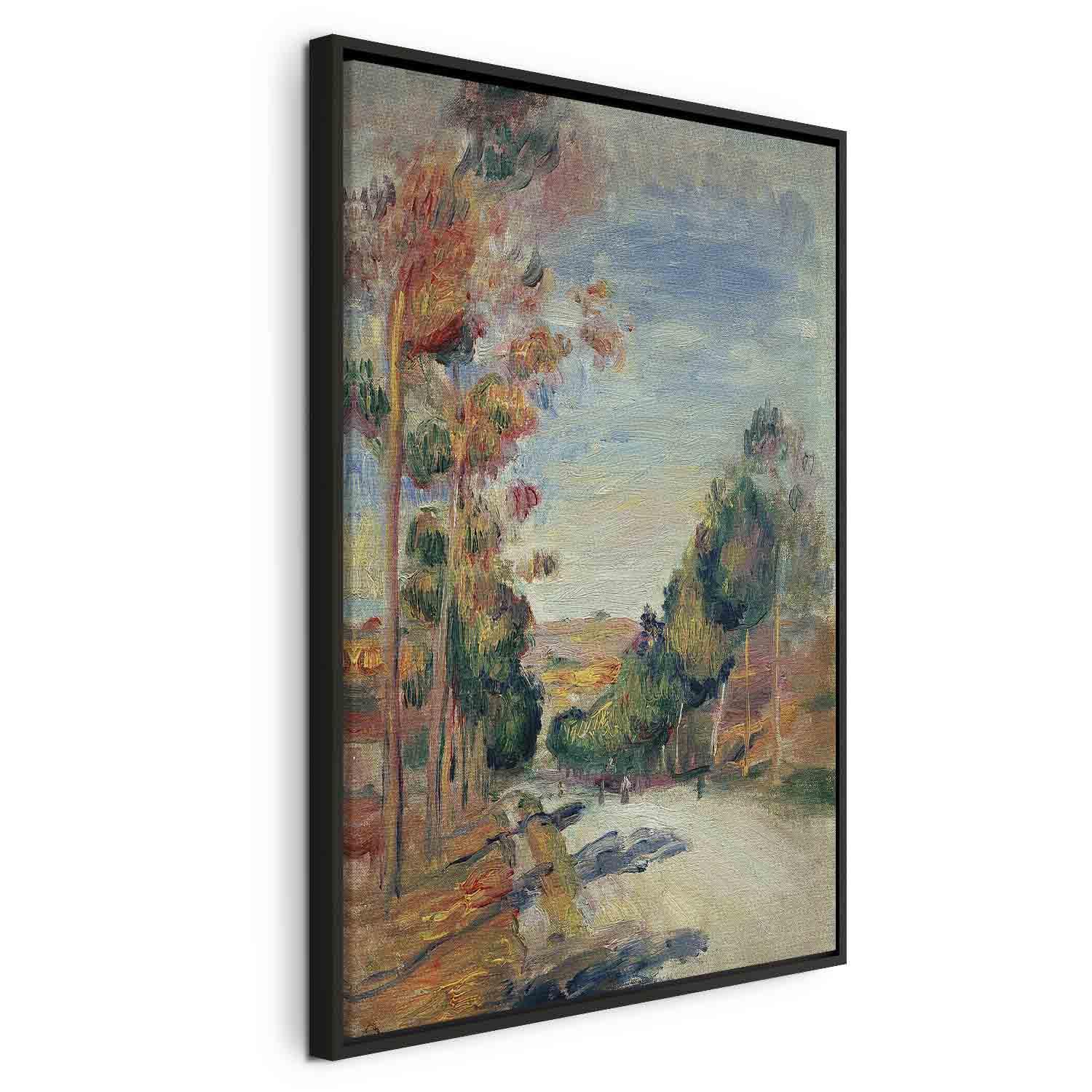Pierre-Auguste Renoir - Paysage d'Essoyes billede på lærred, reproduktion til vægdekoration - 80 x 120 cm - I en sort træramme