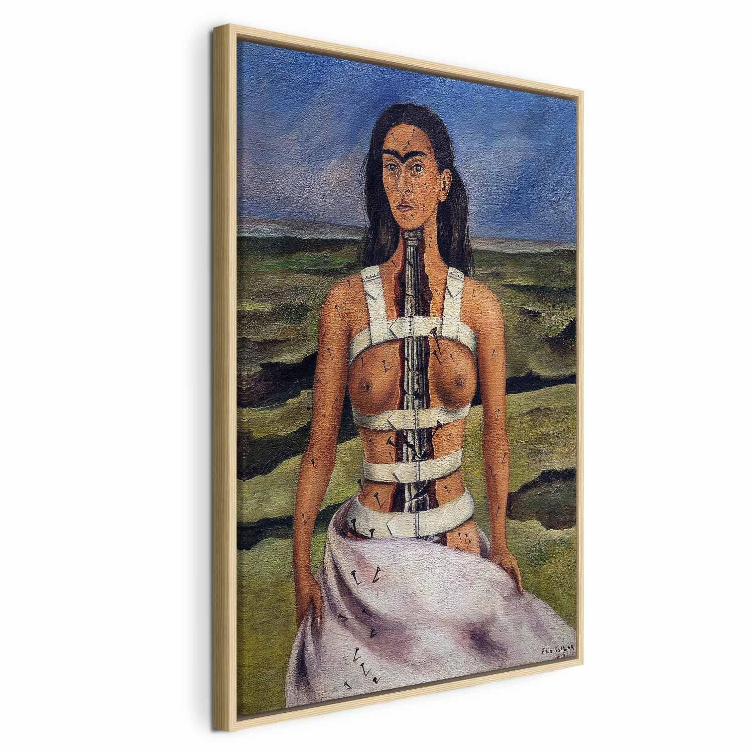 Frida Kahlo Den brækkede søjle lærredsbillede - 40 x 60 cm - I en naturlig træramme billede