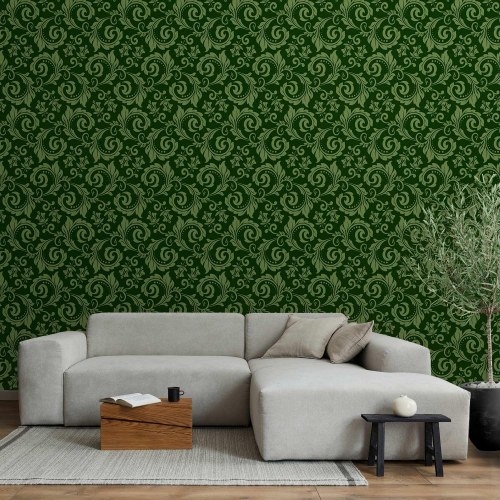 Tapet Evening Green - grønt ornamenttapet