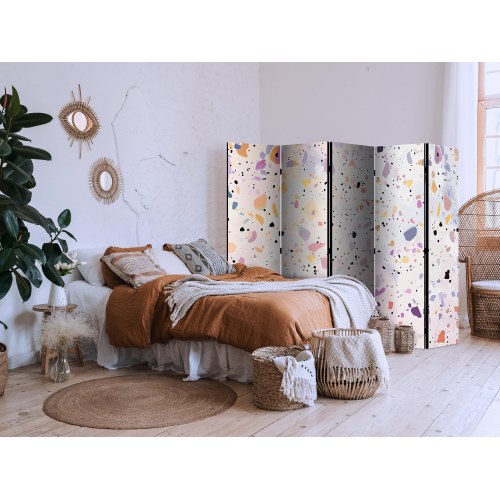 5-panels skærmvæg med terrazzo i konfettistil - violet-pink 225 x 172 cm