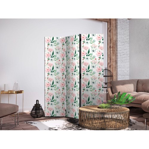 3-panels skærmvæg med pæoner - lyserøde og hvide blomster 135 x 172 cm