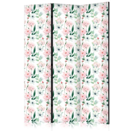 3-panels skærmvæg med pæoner - lyserøde og hvide blomster 135 x 172 cm