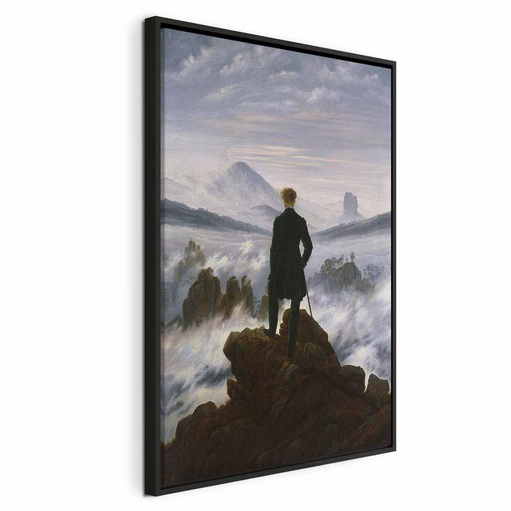 Billede på lærred - Caspar David Friedrich - Vandreren over tågehavet - 80 x 120 cm - I en sort træramme