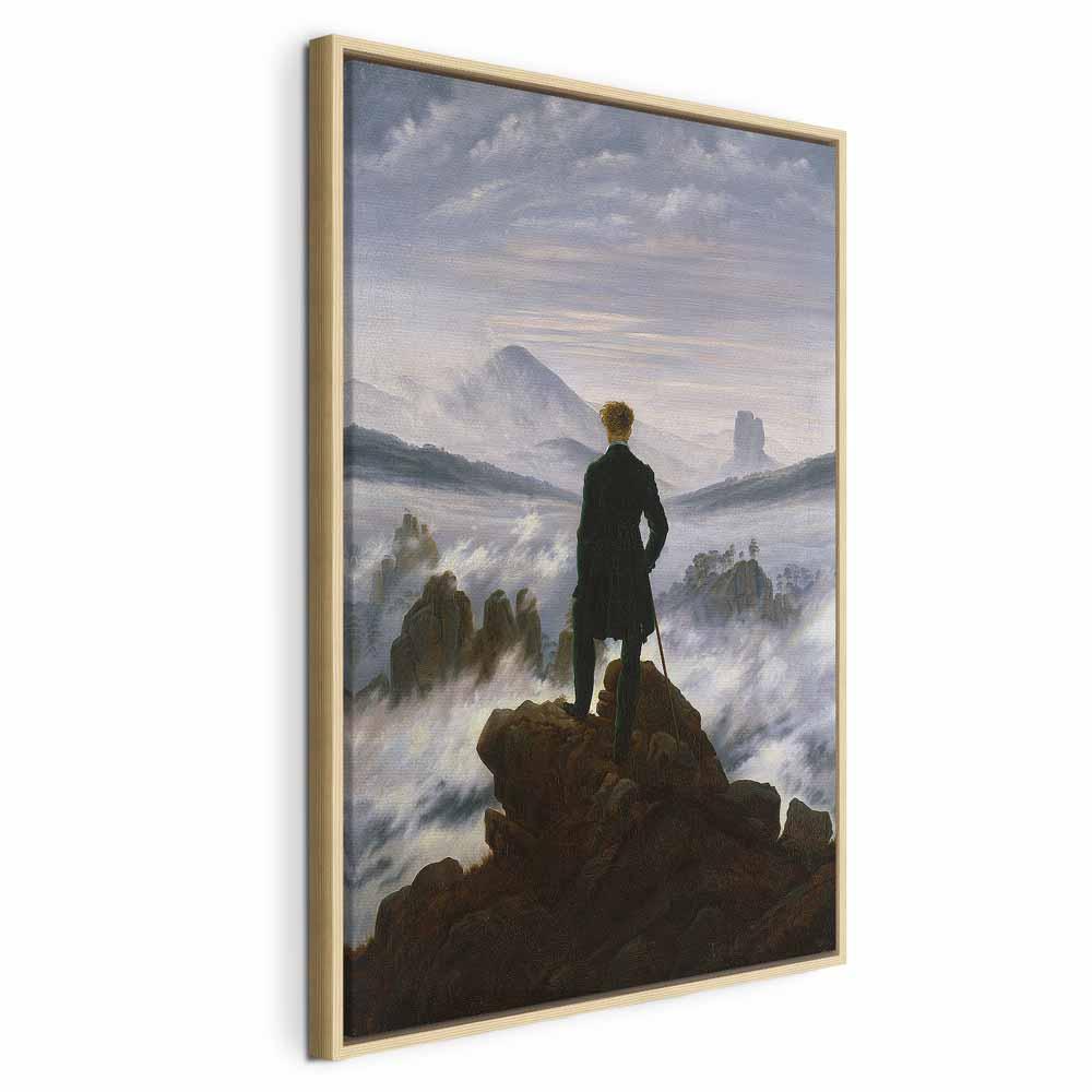 Billede på lærred - Caspar David Friedrich - Vandreren over tågehavet - 80 x 120 cm - I en naturlig træramme
