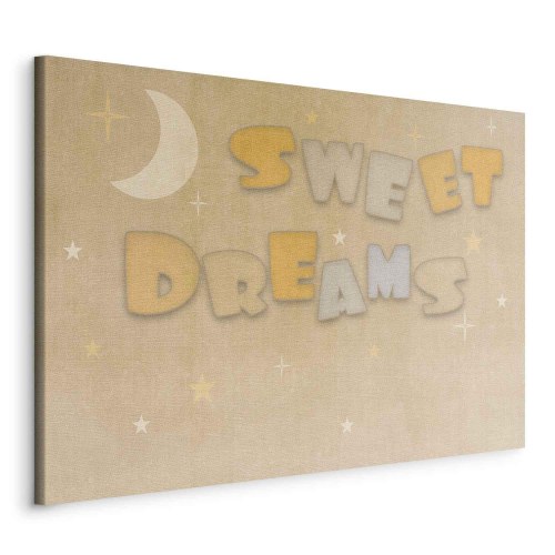 Lærredsbillede Sweet Dreams med måne og stjerner til børneværelse