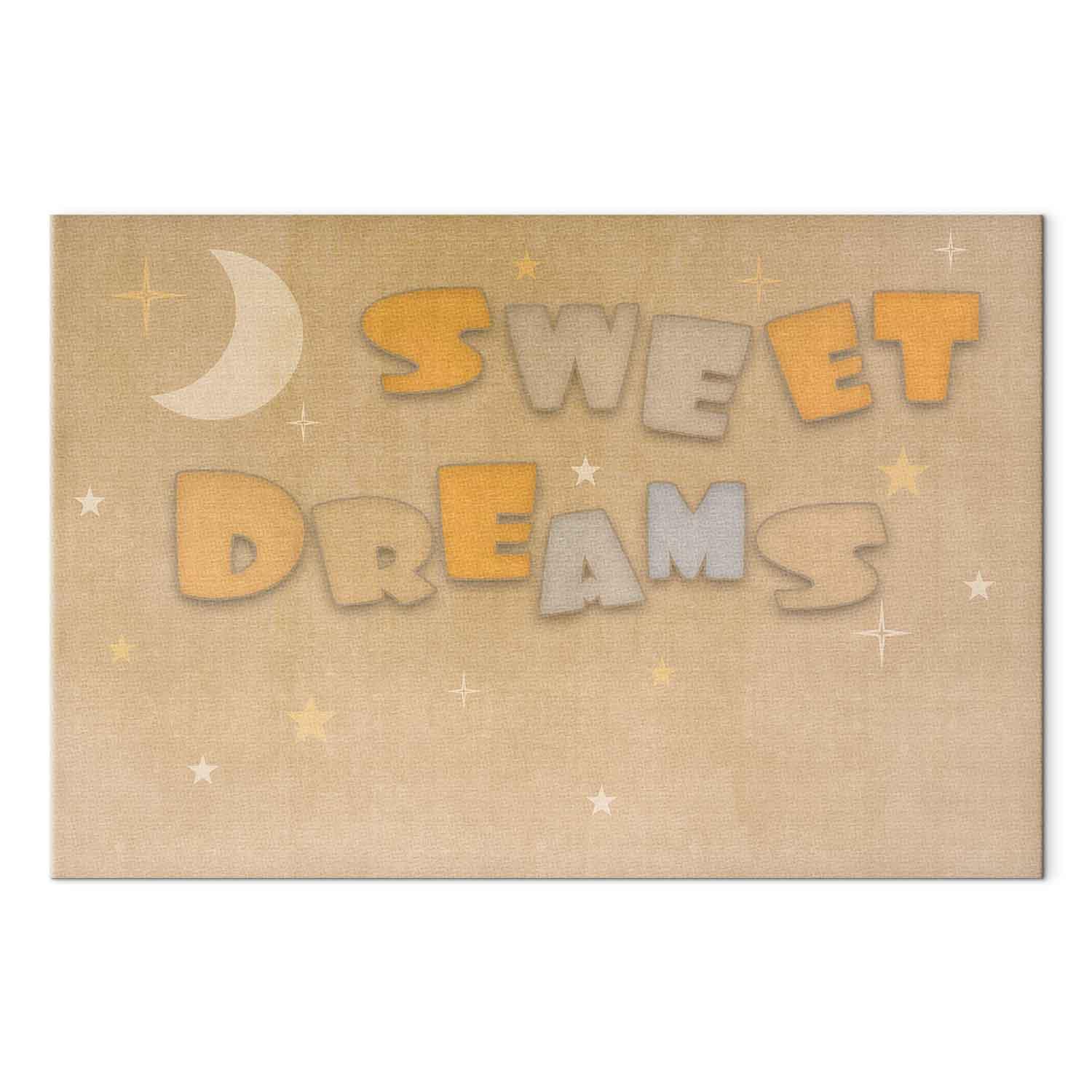 Lærredsbillede Sweet Dreams med måne og stjerner til børneværelse - 90 x 60 cm - Akustisk