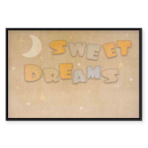 Lærredsbillede Sweet Dreams med måne og stjerner til børneværelse