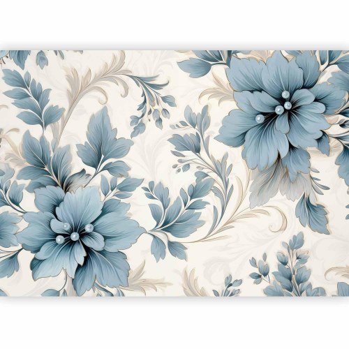 Fototapet med turkise blomster i retrostil - florale ornamenter