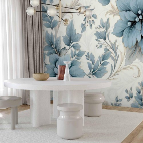 Fototapet med turkise blomster i retrostil - florale ornamenter