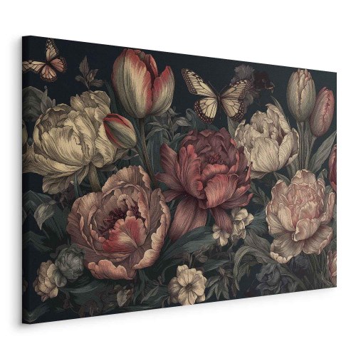 Billede på lærred med blomster på turkis baggrund 120 x 80 cm
