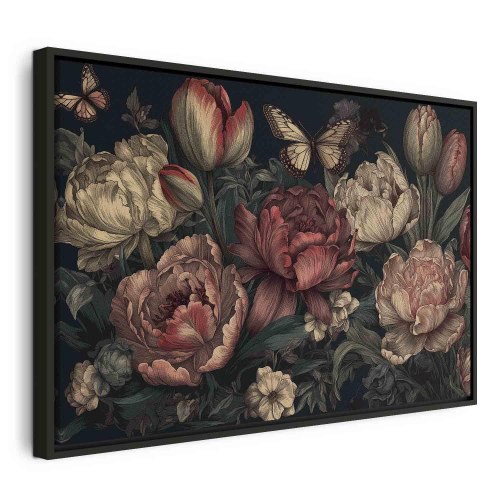 Billede på lærred med blomster på turkis baggrund 120 x 80 cm