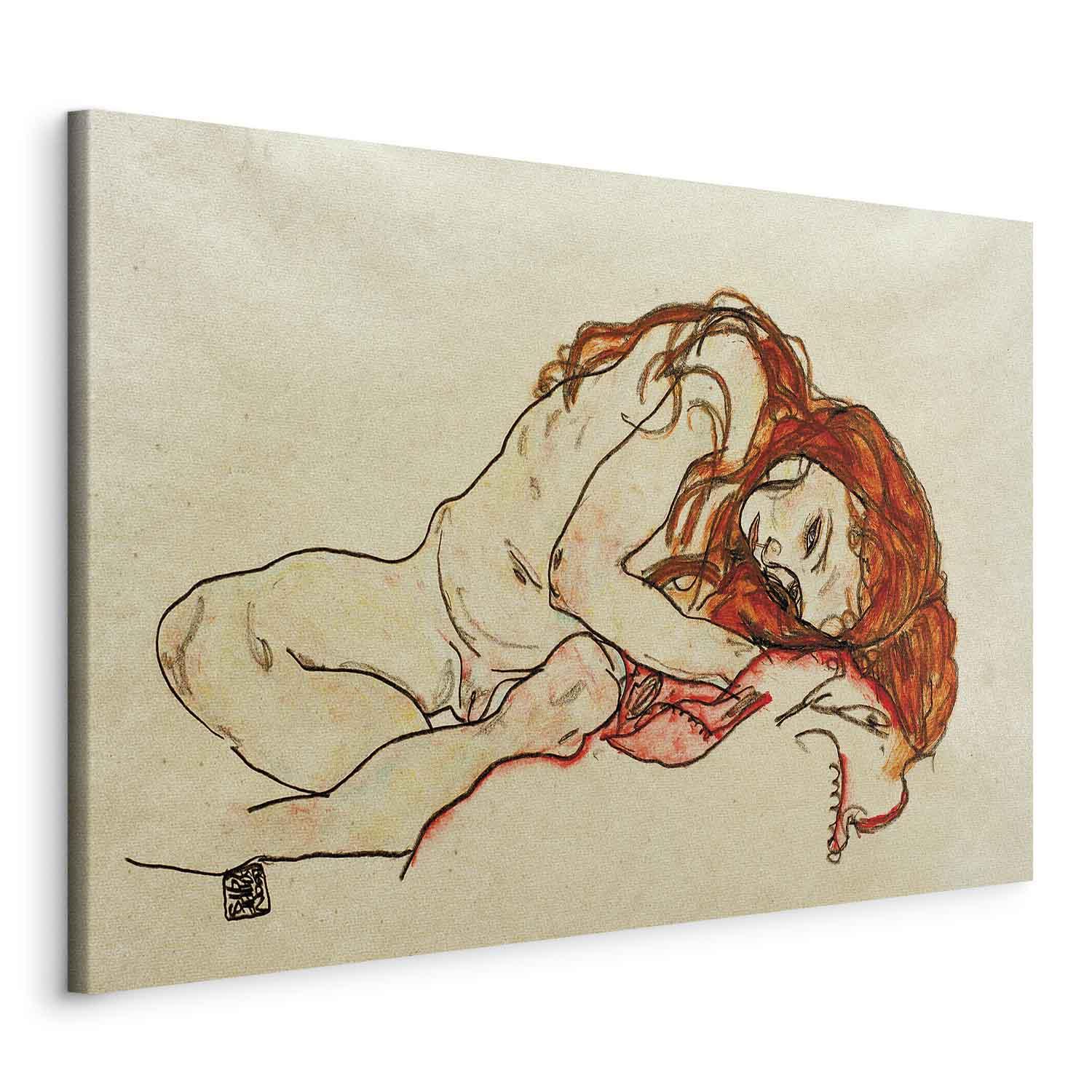 Egon Schiele billede på lærred - Crouched Girl With Bowed Head reproduktion