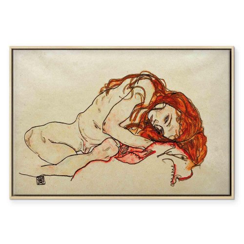 Egon Schiele billede på lærred - Crouched Girl With Bowed Head reproduktion