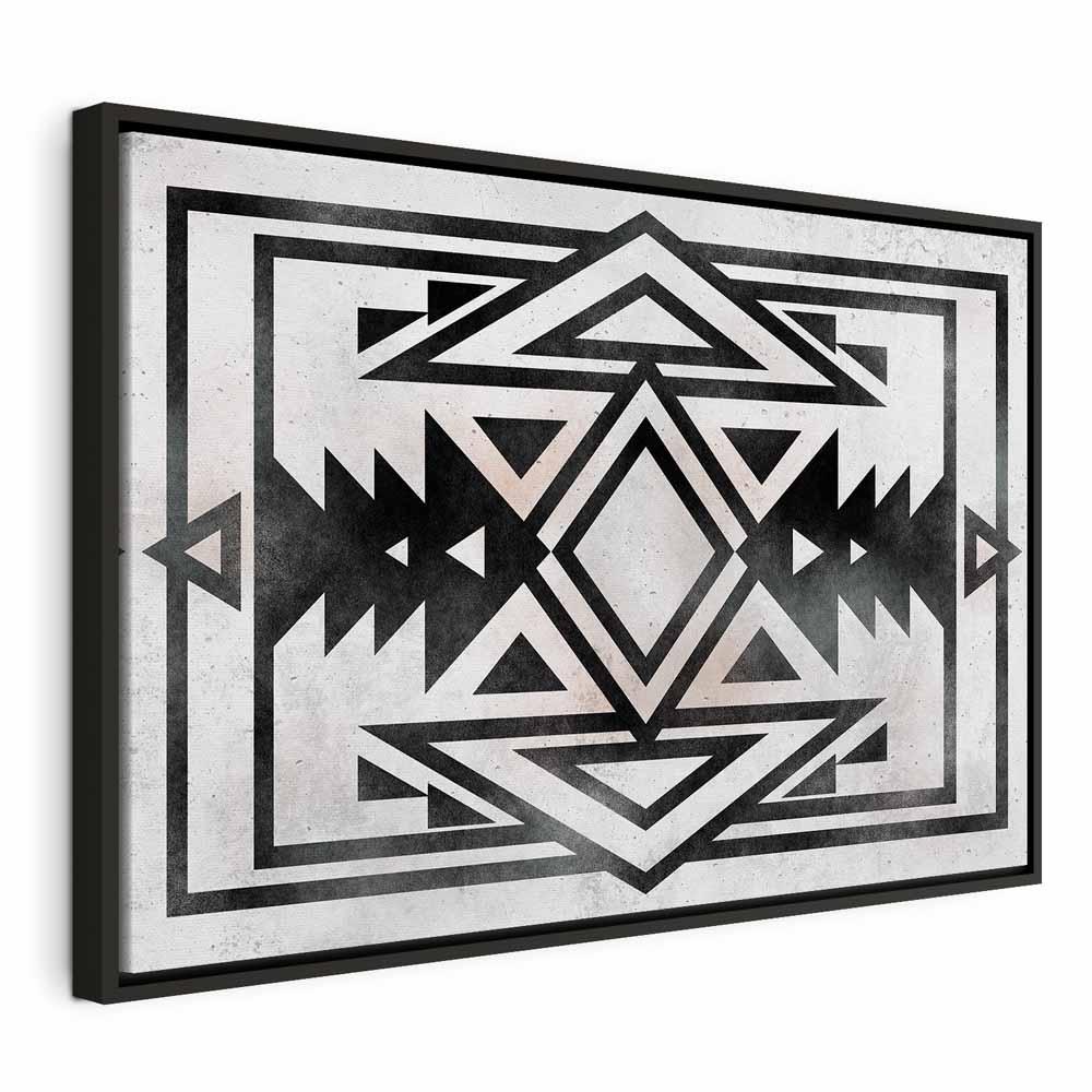 Lærredsbillede med etnisk mønster - 1 del, bredt format til vægdekoration - 60 x 40 cm - I en sort træramme
