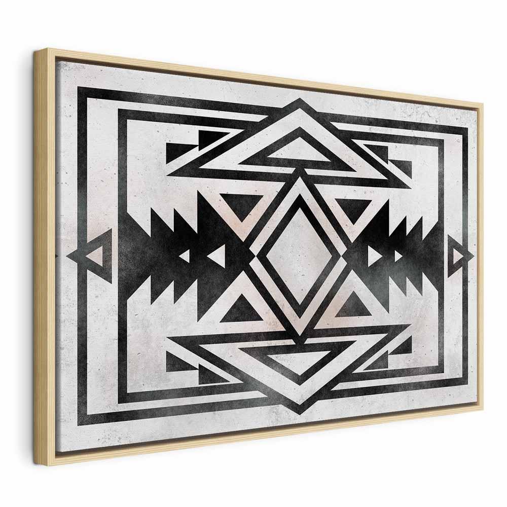 Lærredsbillede med etnisk mønster - 1 del, bredt format til vægdekoration - 60 x 40 cm - I en naturlig træramme