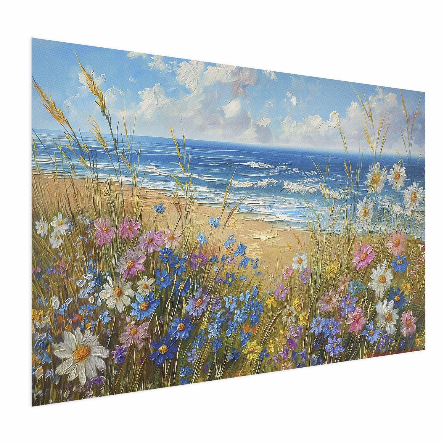 Plakat med havlandskab og vilde blomster