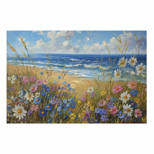 Plakat med havlandskab og vilde blomster