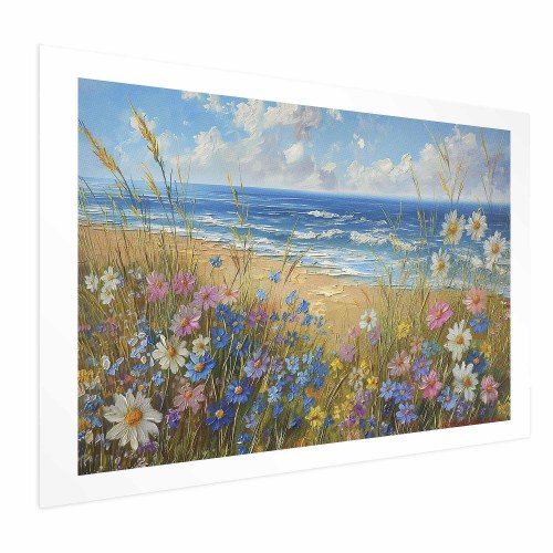 Plakat med havlandskab og vilde blomster