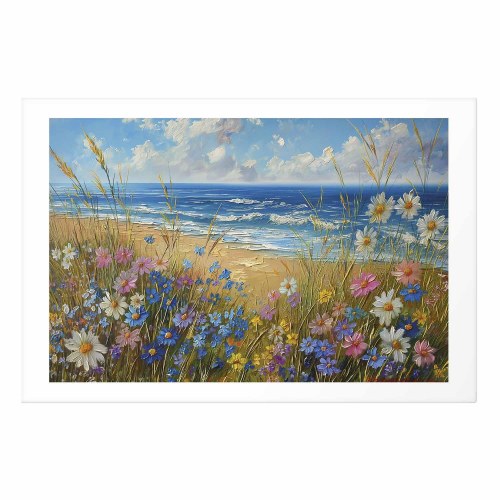 Plakat med havlandskab og vilde blomster