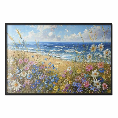 Plakat med havlandskab og vilde blomster