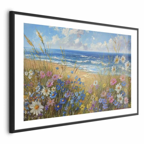 Plakat med havlandskab og vilde blomster