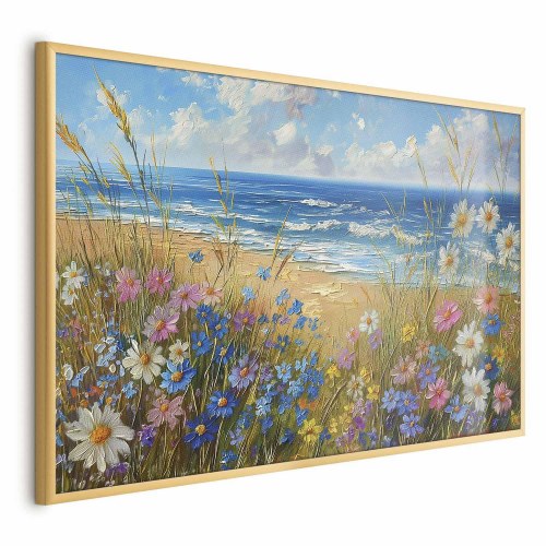 Plakat med havlandskab og vilde blomster