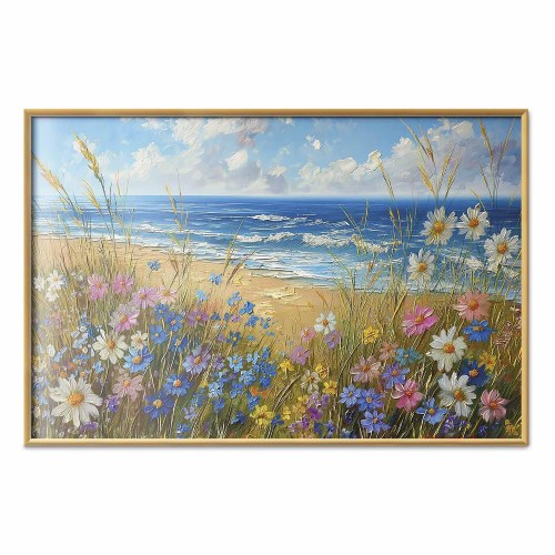 Plakat med havlandskab og vilde blomster