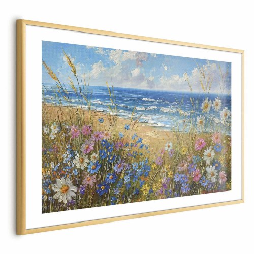 Plakat med havlandskab og vilde blomster