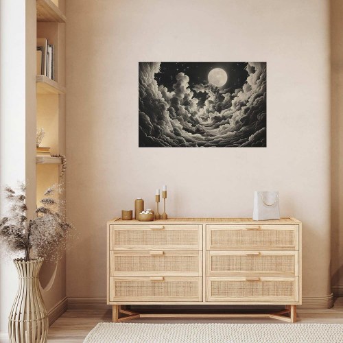 Plakat med måne, stjerner og skyer
