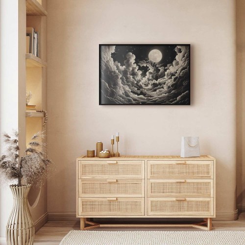 Plakat med måne, stjerner og skyer