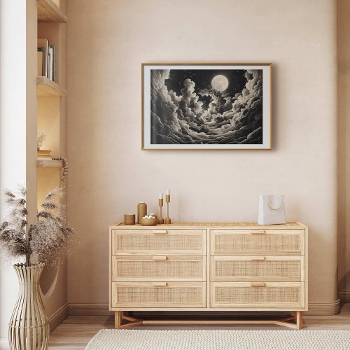 Plakat med måne, stjerner og skyer