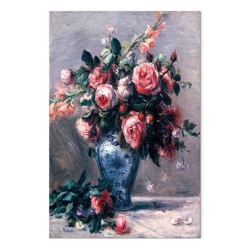 Pierre-Auguste Renoir - Vase med roser lærredsbillede til vægdekoration - 60 x 90 cm - Akustisk