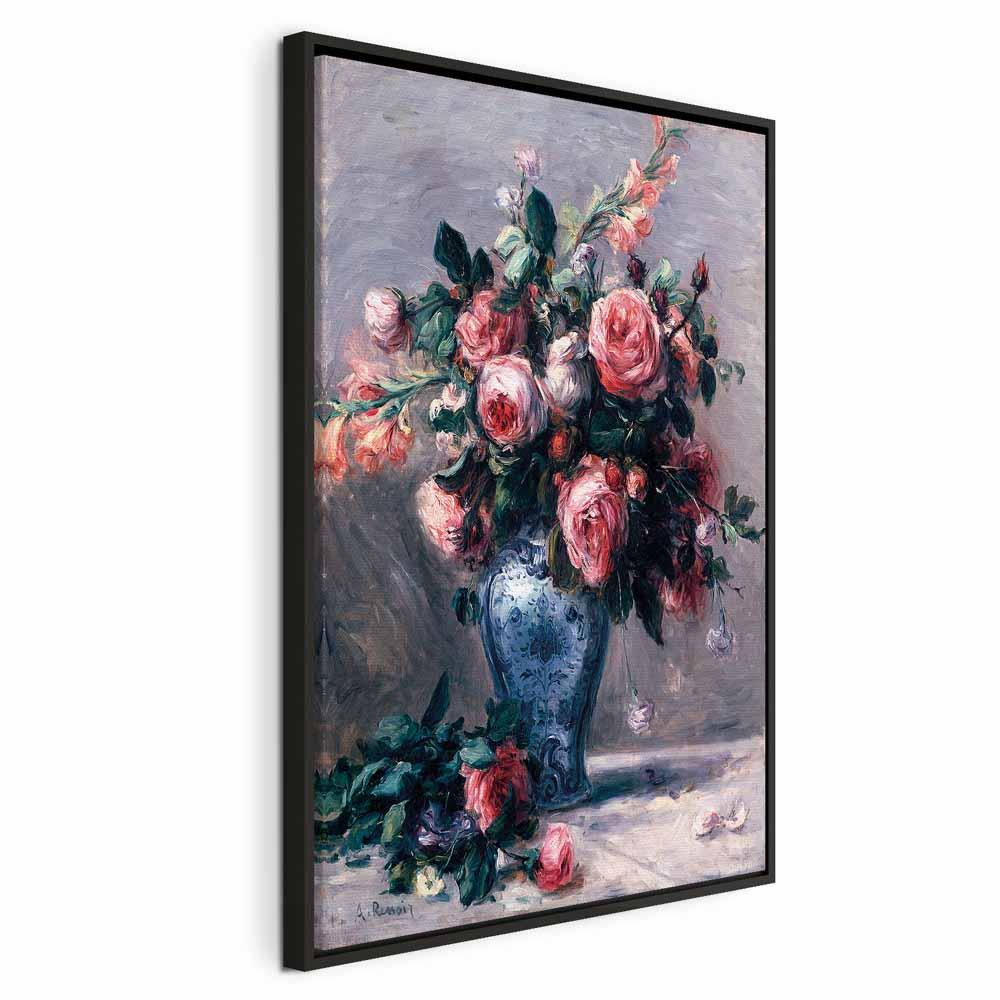 Pierre-Auguste Renoir - Vase med roser lærredsbillede til vægdekoration - 80 x 120 cm - I en sort træramme