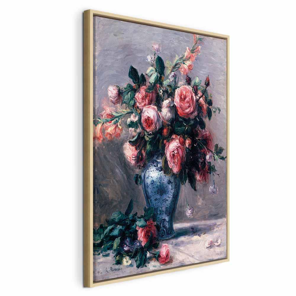 Pierre-Auguste Renoir - Vase med roser lærredsbillede til vægdekoration - 40 x 60 cm - I en naturlig træramme