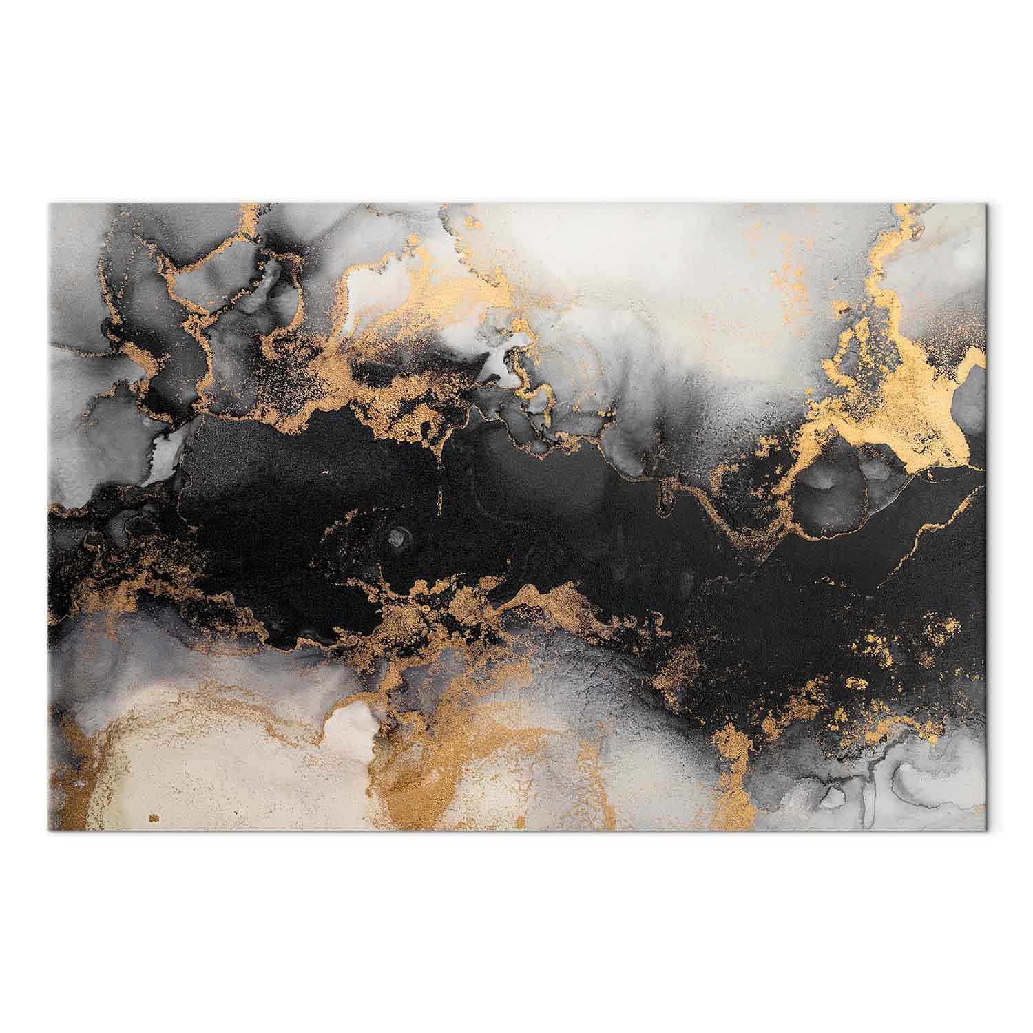 Lærredsbillede - Golden Explosions - abstrakt mønster inspireret af marmor - 120 x 80 cm - Akustisk
