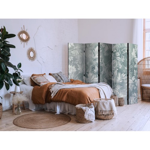 5-panels rumdeler skærmvæg i falmet turkis med delikat blomstermønster 225 x 172 cm