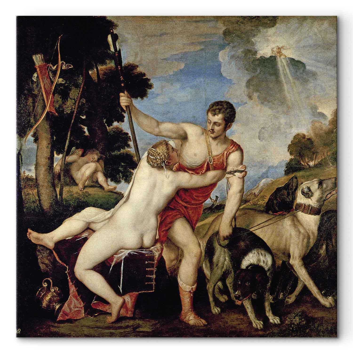 Titian Venus og Adonis billede på lærred - 40 x 40 cm - Premium Print