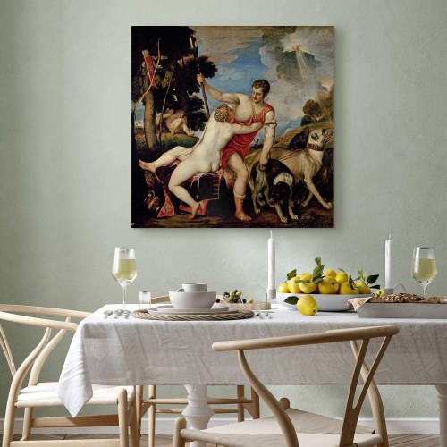 Titian Venus og Adonis billede på lærred