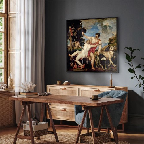 Titian Venus og Adonis billede på lærred
