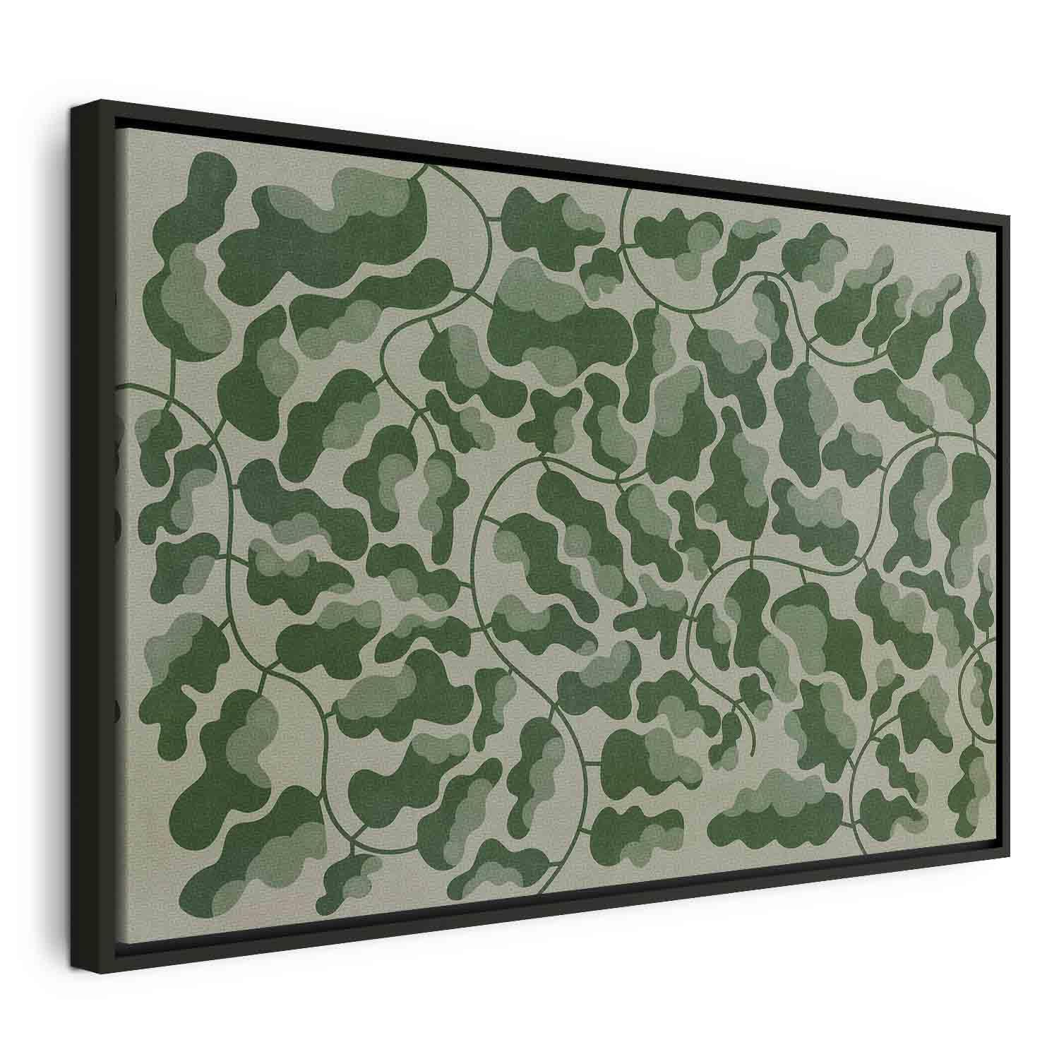 Billede på lærred Green Labyrinth med bladmotiv - 60 x 40 cm - I en sort træramme billede