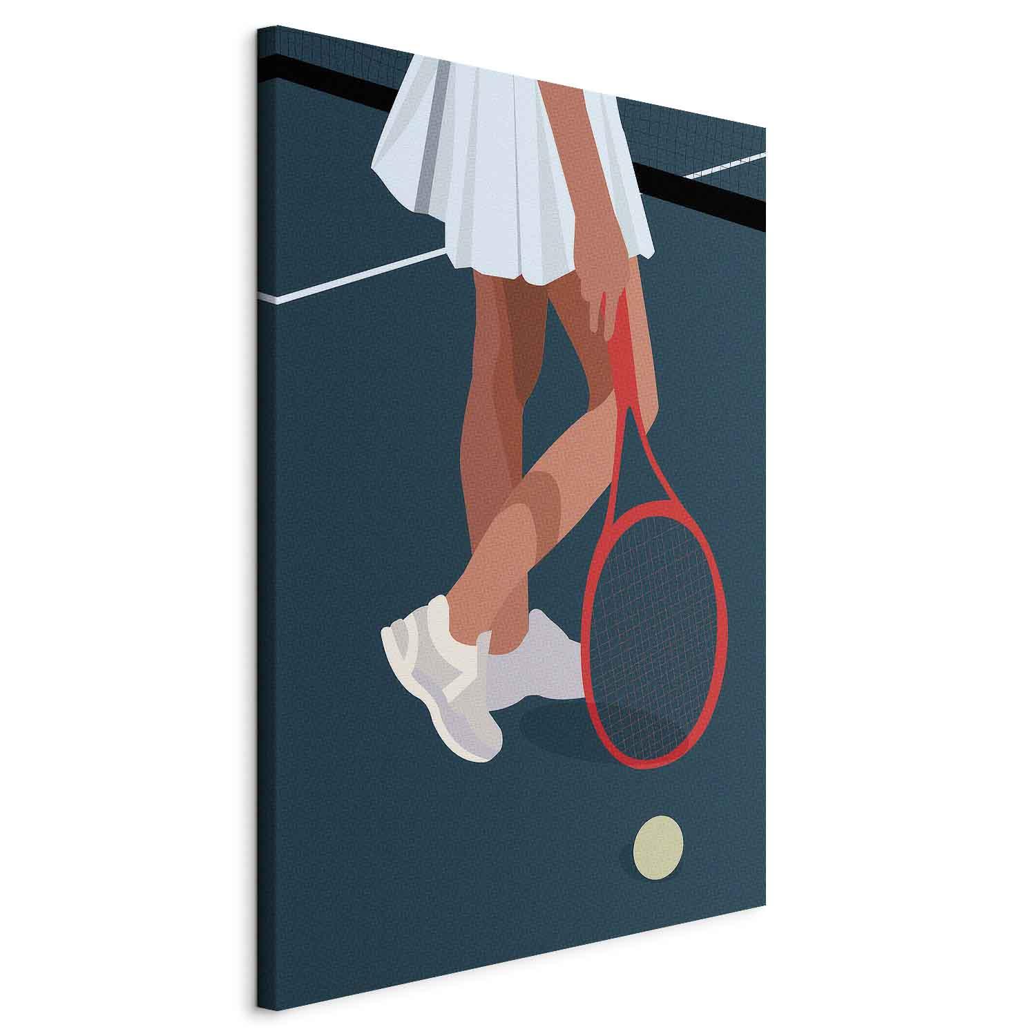 Lærredsbillede med kvindelig tennisspiller og rød ketcher