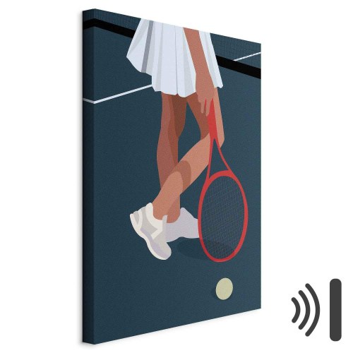 Lærredsbillede med kvindelig tennisspiller og rød ketcher