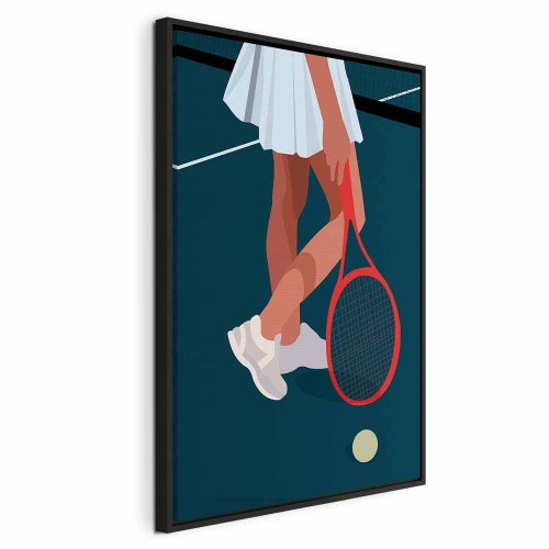Lærredsbillede med kvindelig tennisspiller og rød ketcher
