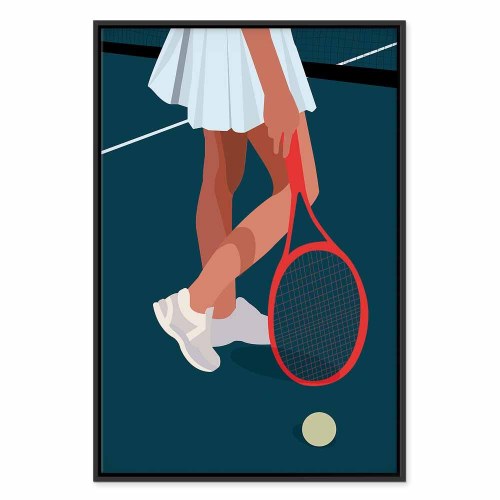 Lærredsbillede med kvindelig tennisspiller og rød ketcher
