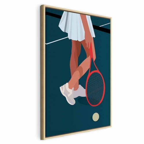 Lærredsbillede med kvindelig tennisspiller og rød ketcher