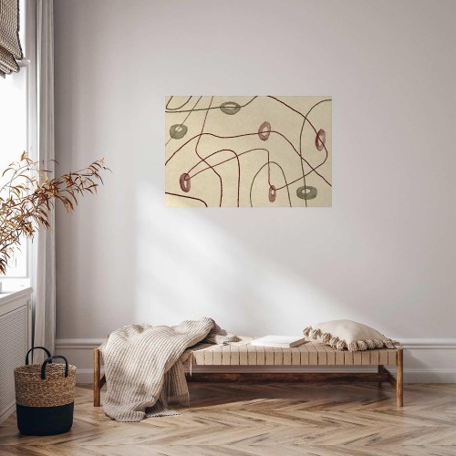 Abstrakt plakat med linjer og former på beige baggrund
