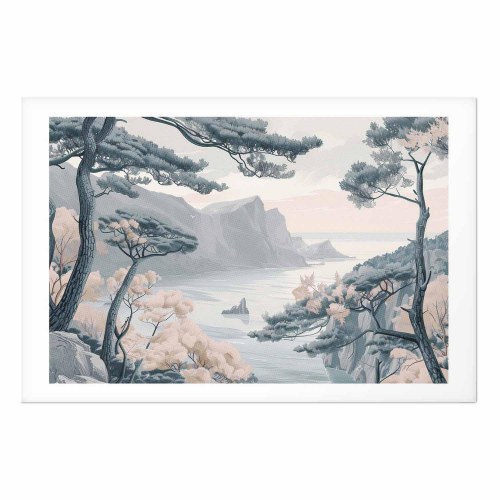 Landskabsplakat - Blå kyst i sarte farver