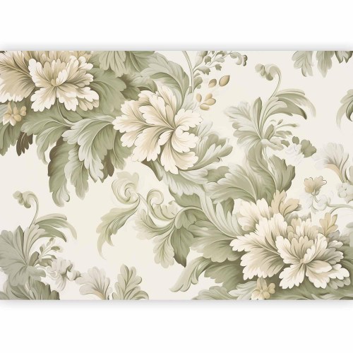 Fototapet med retro vintage blomster i sarte creme- og grønne nuancer